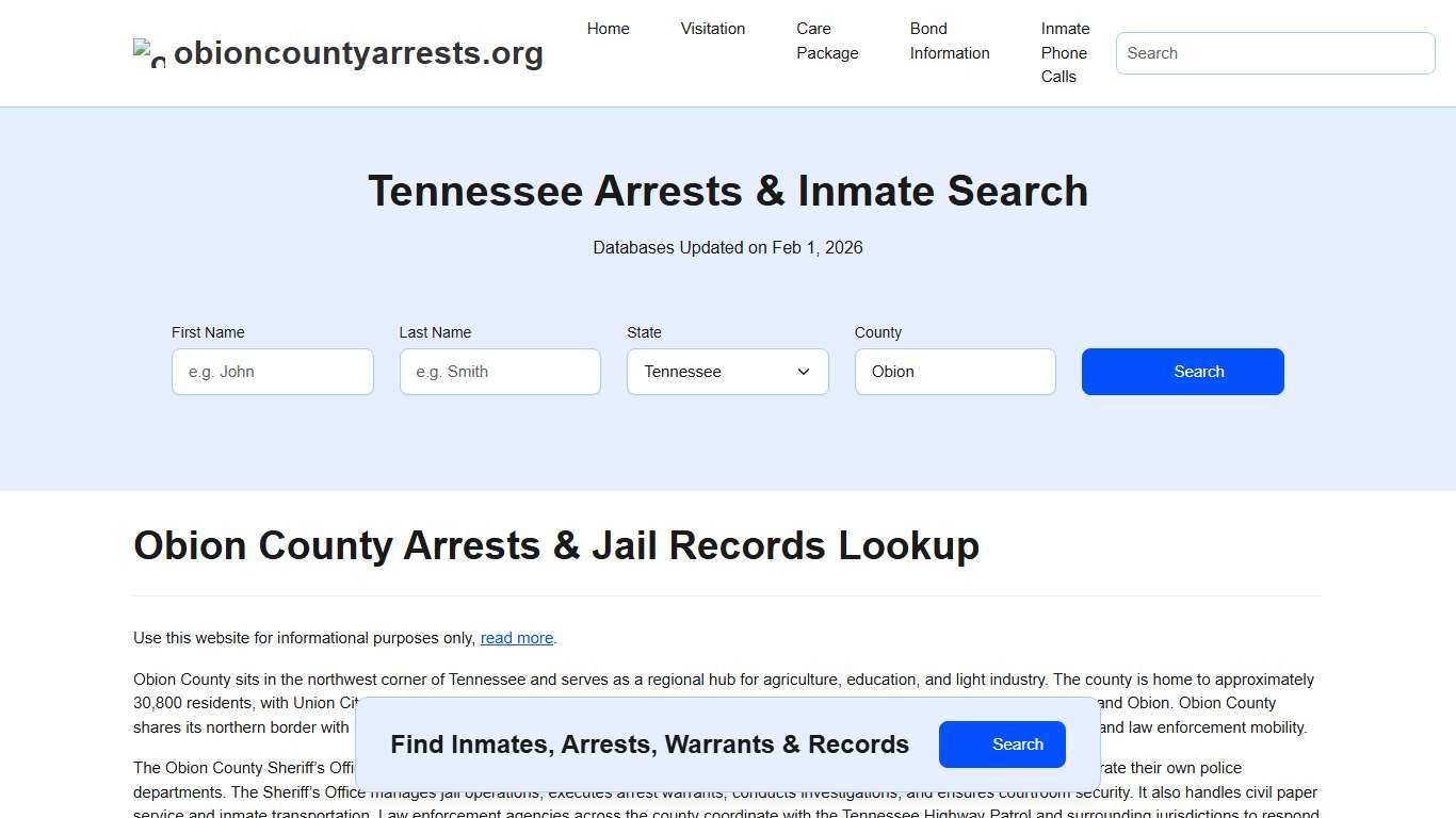 Obion County, TN Arrests, Warrants, Police Records Search