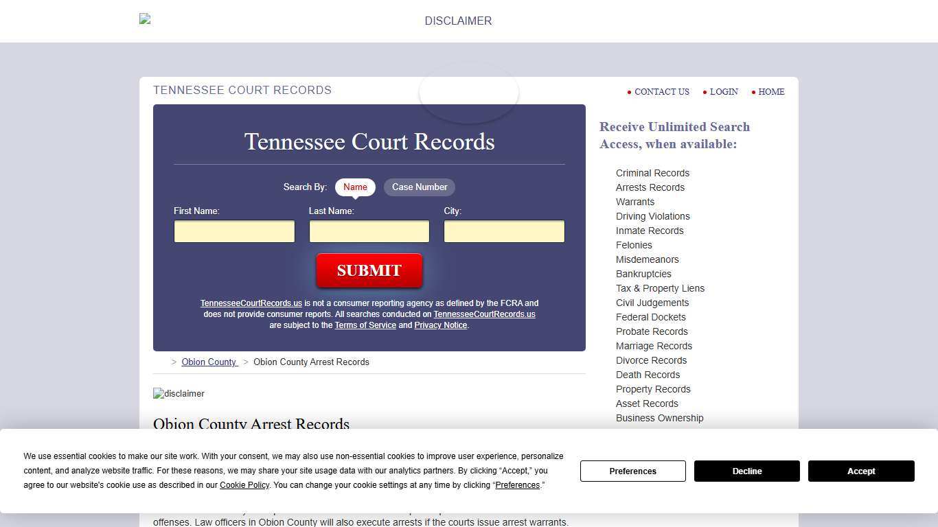 Obion County Arrest Records TennesseeCourtRecords.us